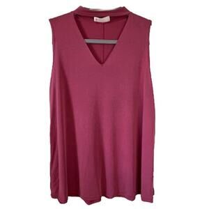 Womens Sleeveless Choker Top Cut Out V Neck Dusty Rose Raw Hem Romantic Blouse